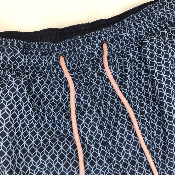 H&M Mens Blue Swim Trunks/Shorts Mesh Lining Pink Drawstring Pool Beach Vacation - Picture 3 of 8